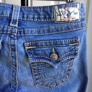 True Religion Blue Distressed Bootcut Jeans